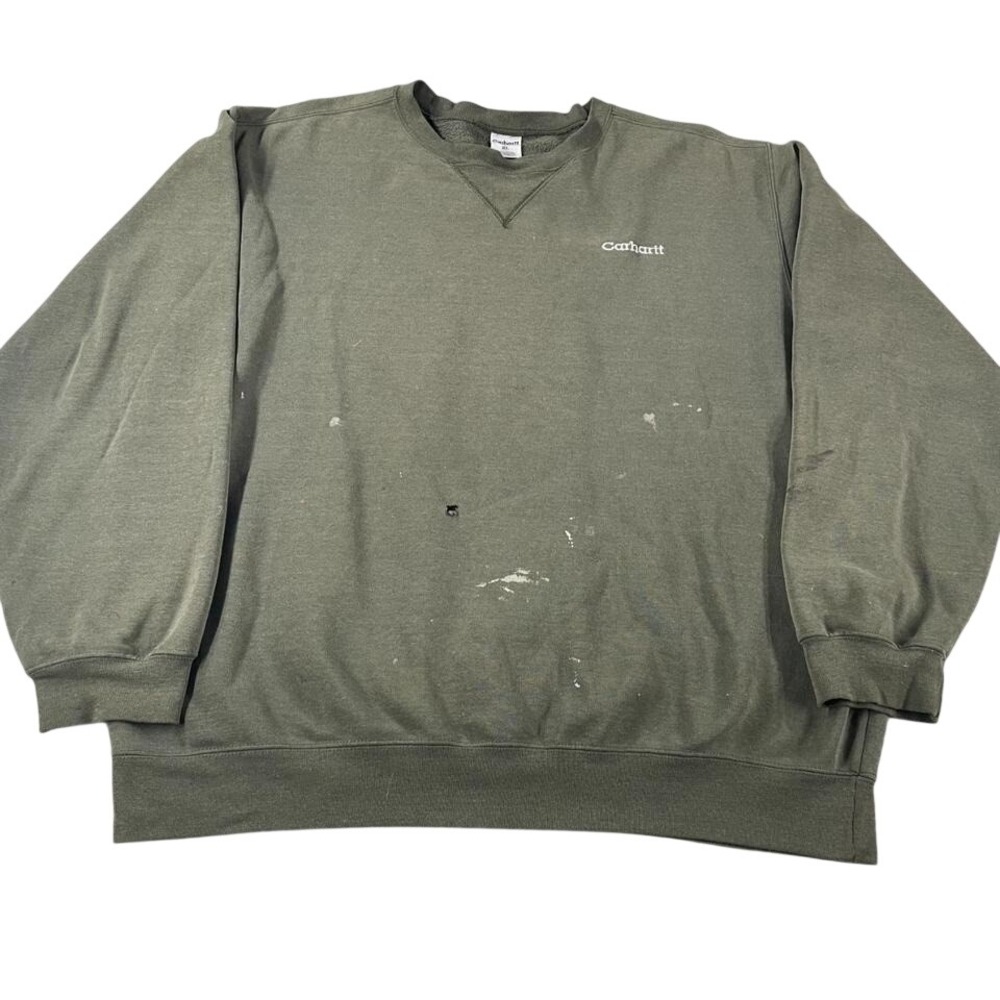 Vintage 90s Carhartt Blank Plain Distressed Worn Painted Work Sweatshirt XL Crew
